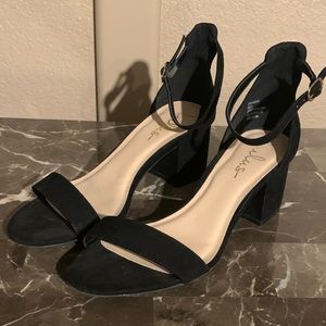 Lulu’s Black Suede Ankle Strap Heel